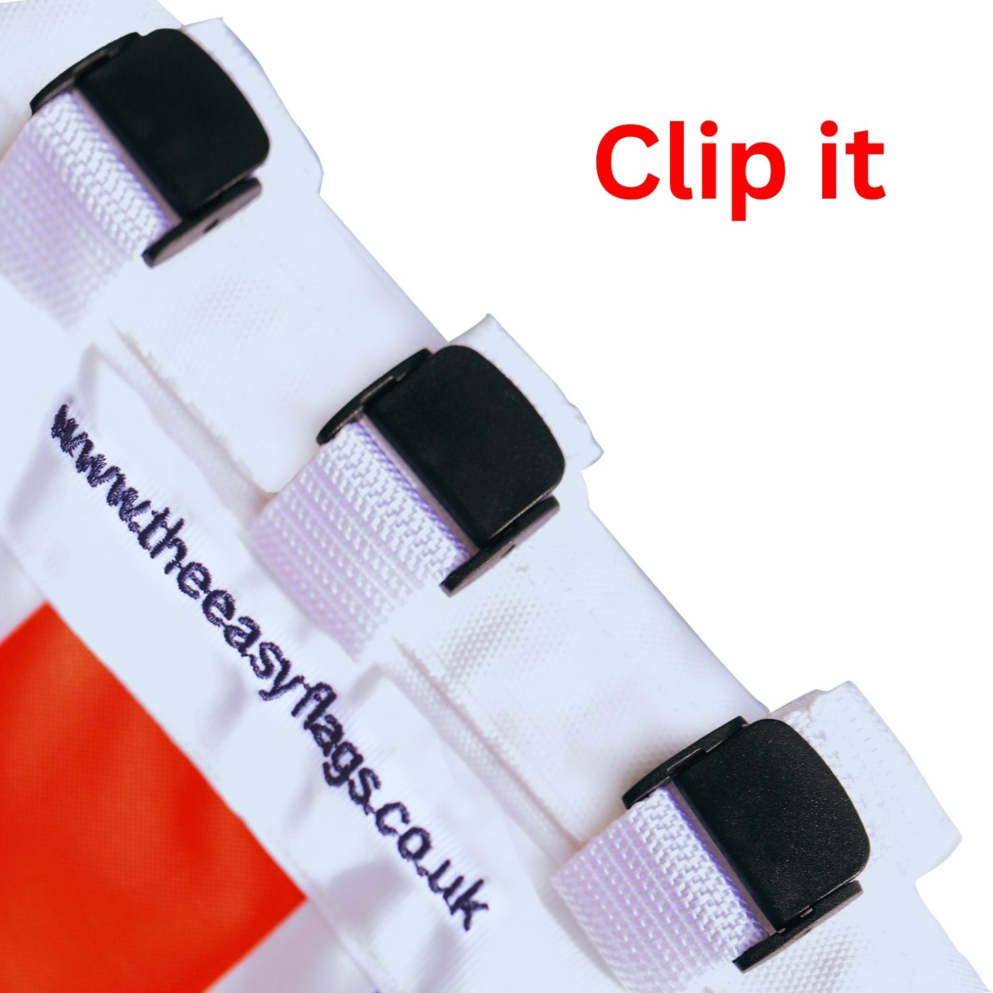 Clip buckle securely. The Easy Flags third out of 3 locking system completing secure flag installation process.