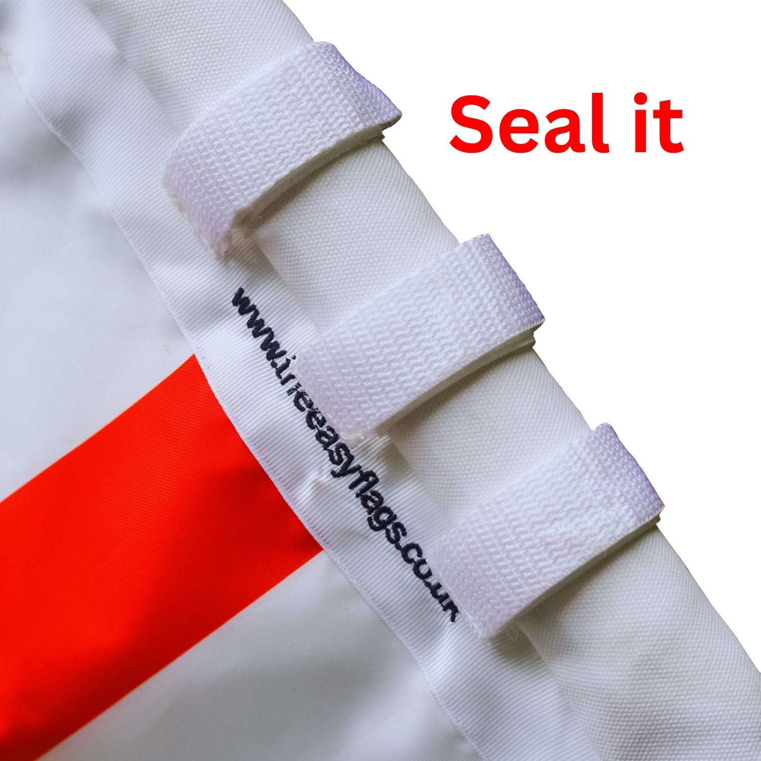 Seal velcro strap tight. The Easy Flags second out of 3 locking system showing secure flag installation process.